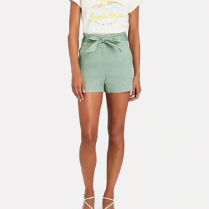 Veronica Beard Women's Size 4 Borneo Tie Waist Linen Shorts Green High Rise